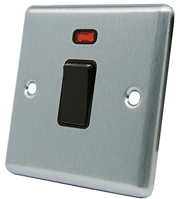 AET CSC20ASWIBL 20 A Satin Finish Chrome Classical Double Pole Black Insert Plastic Rocker Switch with Neon Indicator