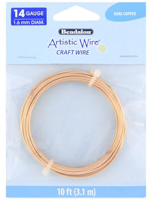 Artistic Wire, 14 Gauge Uncoated Bare Copper Craft Wire, 10 ft