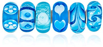 Gemischtes Set Von Bundle .925 Sterlingsilber Kern Durchscheinende Schattierungen Von Weiß Blau Blumen Murano Glas Strudel Charm Bead Spacer Passt Europäischen Armband Für Frauen Jugendlich