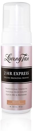 Loving Tan 2 HR Express Self Tanning Mousse, Medium - Streak Free, Natural, Professional Quality - 5+ Sunless Self Tanner Applications per Bottle, Cruelty Free, Naturally Derived DHA - 4 FL Oz