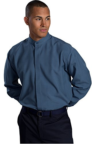 Edwards Garment Men's Big and Tall Banded Collar Shirt, Riviera Blue, L