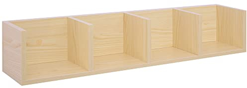 HOMCOM Wall Mount 84 CD / 56 DVD/Blu-ray/Media Storage Rack 4 Cubes Wooden Shelf Organizer Unit Bookcase Display, Natural Wood Finish