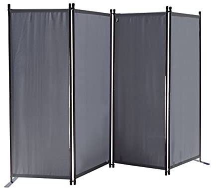 QUICK STAR Paravento da Giardino 220 x 165 cm 4 parti pieghevole Divisorio in Tessuto Protezione della Privacy Grigio