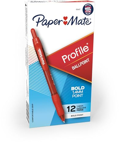 Paper Mate Profile Ballpoint Pens, Retractable, Bold Point (1.4mm), Red Ink, 12 Count - Teacher Supplies, Office, Writing