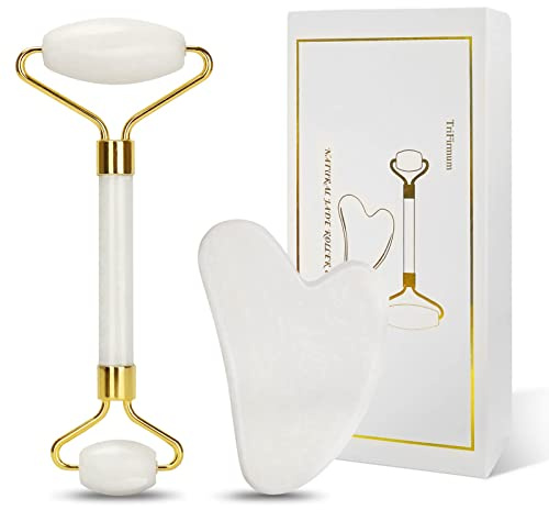 Jade Roller und Gua Sha Massage Set, Natürliche Jade, Anti-Aging-Gesichtsroller für Augenschwellungen, Hautstraffung, Gesichts- und Halsverjüngung
