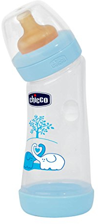 Chicco Biberon Angolato Tettarella, Caucciu', Azzurro, 250 ml