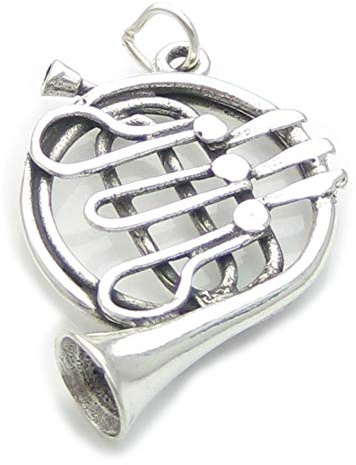 Waldhorn Sterling Silber Charm-Anhänger .925 x 1 Musikinstrumente