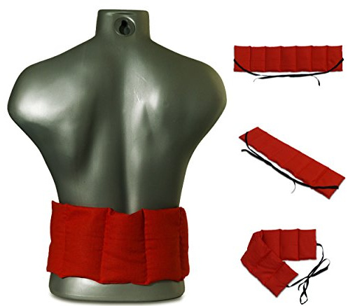 Coussin aux noyaux de cerises à 7 compartiments avec sangles - 65x15 cm - Rouge - Coussin aux noyaux utilisable à chaud