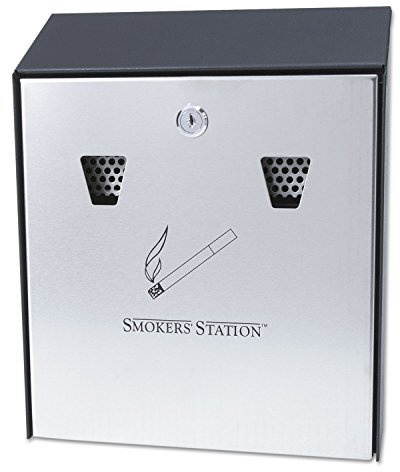 Rubbermaid Commercial Products Wall Mounted Smoker's Management Station, Black, Stainless Steel Cigarette Butt Receptacle/Disposable, Outdoor Ashtray for Offices/Malls