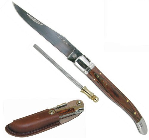 Laguiole Klappmesser aus Edelholz mit edlem Leder-Etui