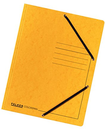 Original Falken Premium islagmapp. Tillverkad i Tyskland. Juris-mapp tillverkad av extra stark färgspånkartong med 3 innerklaffar och 2 gummiband DIN A4 gul för kontor och skola