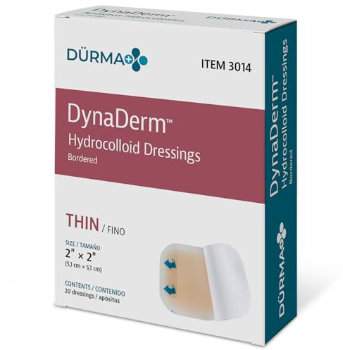 Dynarex Dürma+ DynaDerm™ Hydrocolloid Dressing - Sterile Bordered Wound Patch - Water-Resistant - Flexible Protection - Thin - 2 x 2 - 20 per Box