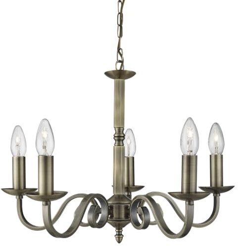 Searchlight Richmond 5 Lamp Ceiling Light Antik Brass 1505-5AB, 300 W, Messing antik