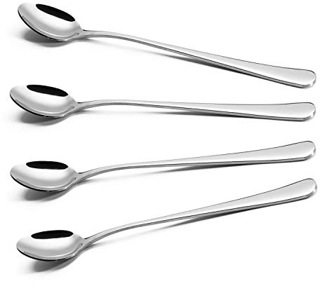 Vinsani Latte Spoons, Set of 4 Long Handle Spoons, Stainless Steel Coffee Spoons Tea Spoon Ideal for Latte Coffee, Espresso, Hot Chocolate, Hot Drinks, Dessert & Ice Cream Sundae - 7.8 inch (Silver)