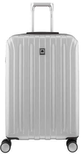 DELSEY PARIS Hartschalen-Trolley aus Titan mit drehbaren Rädern, Silber, Checked-Medium 25 Inch, Erweiterbares Gepäckstück aus Titan mit Drehrollen.
