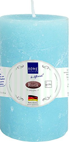 Bougie pilier rustique bleu clair - Diamètre : 6 cm - Hauteur : 10 cm