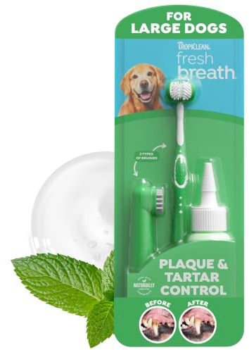 TropiClean Fresh Breath Mundpflegeset für Hunde - Entfernt Plaque und Zahnstein - Enthält TripleFlex Zahnbürste, Fingerbürste und Bürstengel - 59 ml