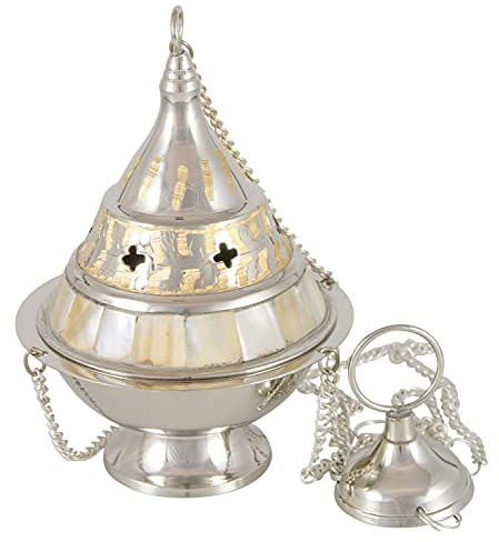 Anzmann Incensario de latón, niquelado, Color Plata. [12 x 9 cm] con Incrustaciones de Madreperla