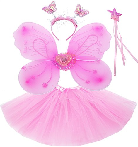 Fun Play Fun Play Pink Fairy costume – Farfalla ali, tutù, bacchetta magica e fascia, per 3 – 8 anni rosa