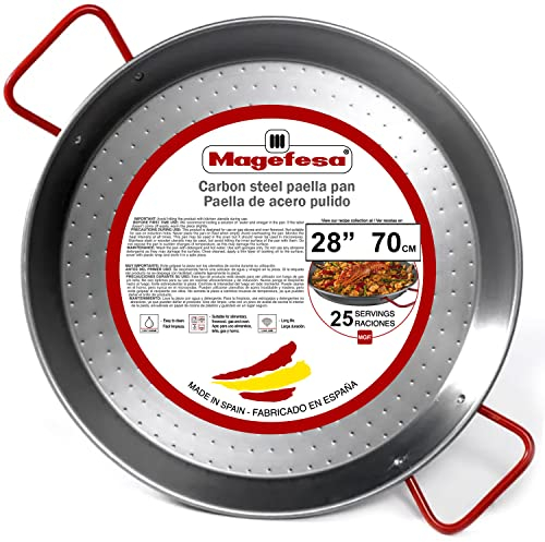 Magefesa 28 Carbon Steel Paella Pan – 70 cm - 25 Servings, Durable & Lightweight with Dimpled Surface, Ideal for Outdoor Cooking & Traditional Valencian Paella