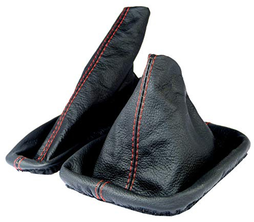 Schaltsack für BMW 3er e36 Set mit Handbremsmanschette - Bj. 1990 - 2000 - Schwarz - Rot - Schaltmanschette Manschette für Schaltung & Handbremse Handbremssack - Abdeckung aus Echtleder - A0184