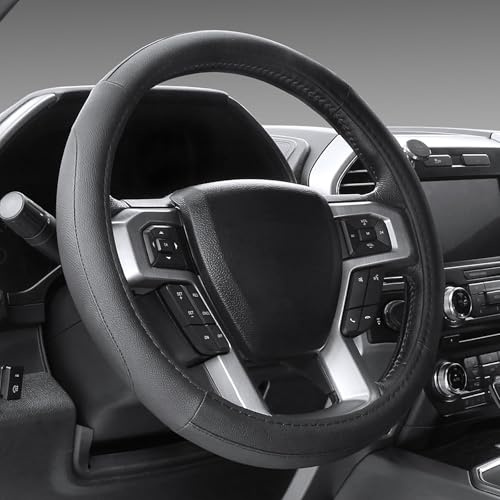 SEG Direct Car Steering Wheel Cover Universal Standard Size 14.5-15 inch, Black Microfiber Leather