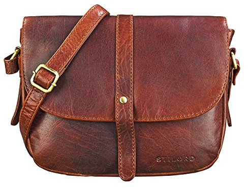 STILORD Kira Umhängetasche Frauen Leder Vintage kleine Handtasche zum Ausgehen Klassische Abendtasche Partytasche Freizeittasche Echtleder Farbe:Cognac - braun