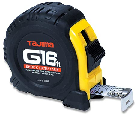 TAJIMA Tape Measure - 16' x 1 G-Series Measuring Tape with Shock Resistant Case & Acrylic Coated Blade - G-16BW