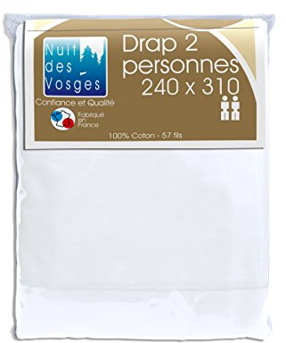 Nuit des Vosges 2094527 Cotoval Drap de Lit Uni Coton Blanc 240 x 310 cm