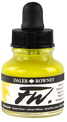 Daler-Rowney FW Acrylic Ink, Glass Bottle with Dropper, 1oz - 29.5 ml, Lemon Yellow