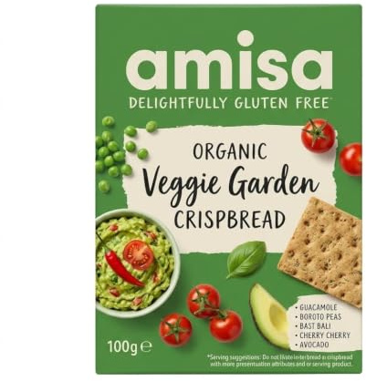 Amisa Organic Veggie Garden Crispbread, 100g - Gluten Free & Vegan Friendly - The Perfect Healthy Snack