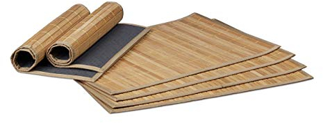 Relaxdays Tischset, 6er Set, Bambus, Stoffrand, rutschhemmend, 45 x 30 cm, Teller, Esstisch, eckiges Platzset, natur