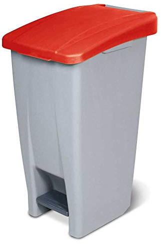 BRB Tretabfalleimer mit Rollen, Inhalt 60 Liter, HxBxT 700x380x490 mm (grau/rot)