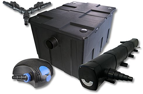 SunSun Kit complet: CBF-550 Filtre de bassin jusqu'à 60000 L Biologique, CTF-12000 SuperECO pompe de filtration 12000l/h 100W, CUV-272 lampe uv UVC Clarificateur avec 72W, Y-distributeur