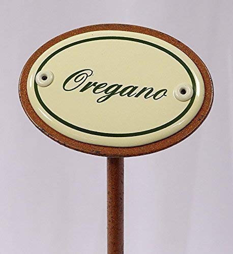 linoows Kräuterschild Kräuterstecker Emaille, Oregano, Erdspieß 25 cm