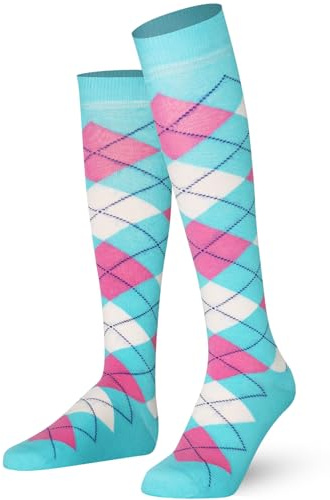 Mysocks Knee High Socks for Women and Men - Breathable Combed Cotton Seamless Toe Argyle Unisex Long Socks - Casual Knee Length Golf Socks