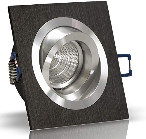trendlights24 Noble Decken Einbauleuchte 1x Schwarz eckig 230V Hochvolt GU10 schwenkbar - ohne Leuchtmittel - Aluminium Einbaustrahler Einbauspot