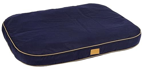 Kerbl Pet Liegekissen Jerome | Dunkelblau/Cognac, 100 × 70 × 11 cm, wattiertes Polyesterkissen mit rutschhemmender Unterseite