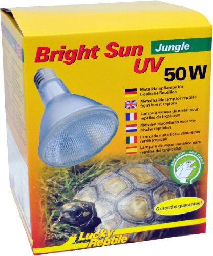 Lucky Reptile Bright Sun UV Jungle - 50 W metallhalogenlampa för E27-fattningar - Terrariumslampa med dagsljus spektrum - Värmelampa med UVA & UVB strålning - UV-lampa för tropiska reptiler