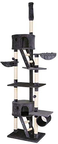 lionto XXL Árbol Rascador Escalador para Gatos Altura Ajustable del Techor 230-250 cm, Gris Oscuro