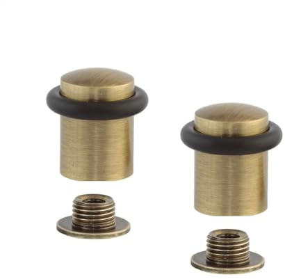 EVI Herrajes | Lot De 2 Butées De Porte | 20 x 29,5 mm | Base filetée | Caoutchouc Noir En Silicone Naturel | Laiton Finition Cuir Vieilli | Outils, Vis + Cheville De Fixation Compris | Mod. I-108