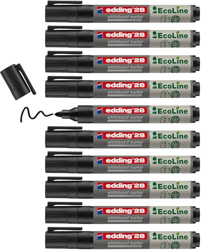 edding 28 Ecoline Whiteboardmarker - schwarz - 10 Whiteboard Stifte - Rundspitze 1,5-3 mm - Boardmarker abwischbar - Whiteboard, Flipchart, Magnettafel, Pinnwand, Memoboard - Sketchnotes - nachfüllbar