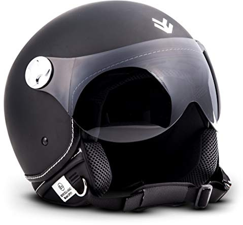 ARMOR HELMETS® AV-84 „Matt Black“ · Jet-Helm · Motorrad-Helm Roller-Helm Scooter-Helm Moped Mofa-Helm Chopper Retro Vespa Vintage Pilot Biker · ECE 22.05 Visier Schnellverschluss Tasche S (55-56cm)