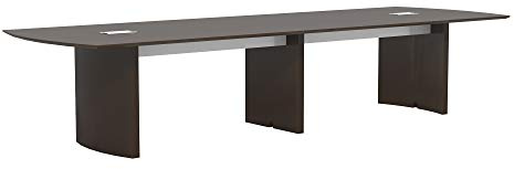 Safco Medina 14' Conference Table with Moucha Finish, Rounded Ends and Beveled Edges, Silver Detailing, Grommet Holes, 250 lbs Capacity.