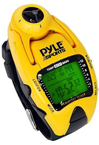 Pyle Sports PSWWM90Y Wind Speed Meter w/ Wind Chill Temp., Altimeter, Barometer, Compass, 10 Laps Chronograph Memory, Yacht Timer (Yellow Color)