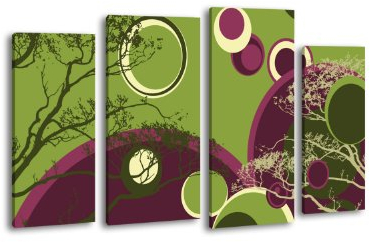 wandmotiv24 Leinwandbild Ayleen LW144 Wandbild, Bild auf Leinwand, 4 Teile, 180x100cm, Kunstdruck Canvas, XXL Bilder, Keilrahmenbild, fertig aufgespannt, Bild, Holzrahmen, Abstrakt, Natur, Wald,Grün