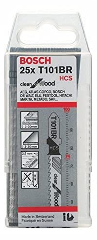 Bosch 25x T 101 BR Clean for Wood Stichsägeblatt (für Weichholz, Sperrholz, Länge 100 mm, Professional Zubehör Stichsäge)