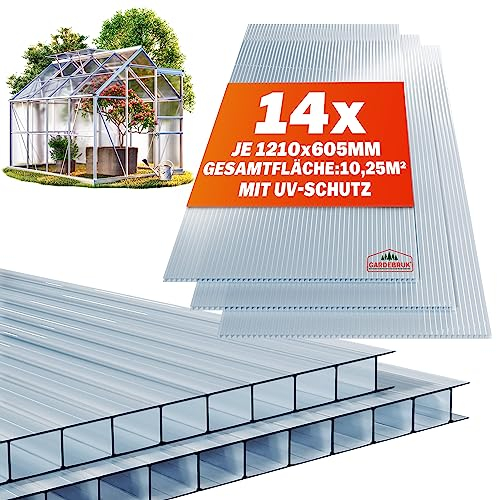 GARDEBRUK® 14x Polycarbonate Twin Wall Sheets | 4mm | 10.25m² | Double Wall Panels | 121x60.5cm | Wall Panel for Greenhouse, Garden Shed, Bike Shed | Plastic Sheeting | Fence Panels | Roofing Sheets