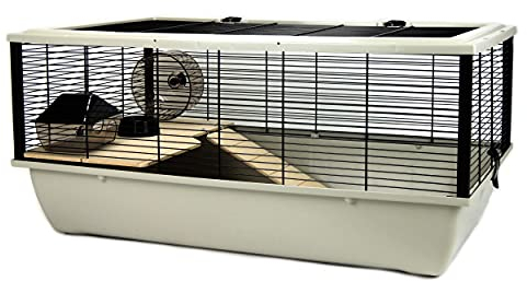 Little Friends Grosvenor Rat and Hamster Cage with Wooden Shelf and Ladder, Large, 77 x 47 x 36 cm, Silver/ Black