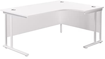 Office Hippo - L Shaped Office Desk 160 x 120cm. Large Corner Computer Desk for Home Office With Integrated Cable Ports, Ideal for Work, Study, Gaming and Hobby Workstation (White/White)